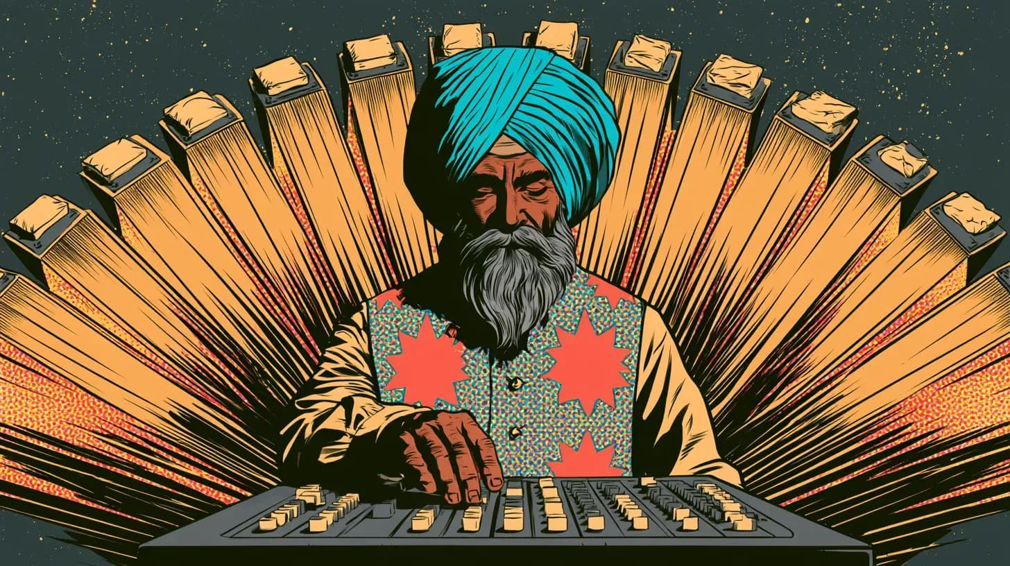One master fader feeding a fan of ribbons out to a semicircle of regional stages